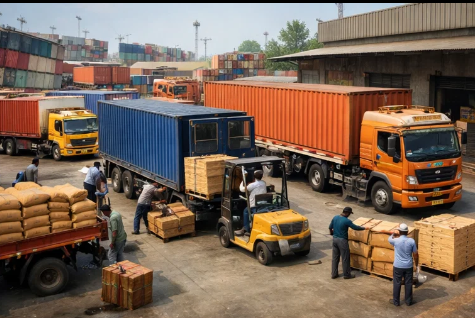 a lorry stand with logistics
