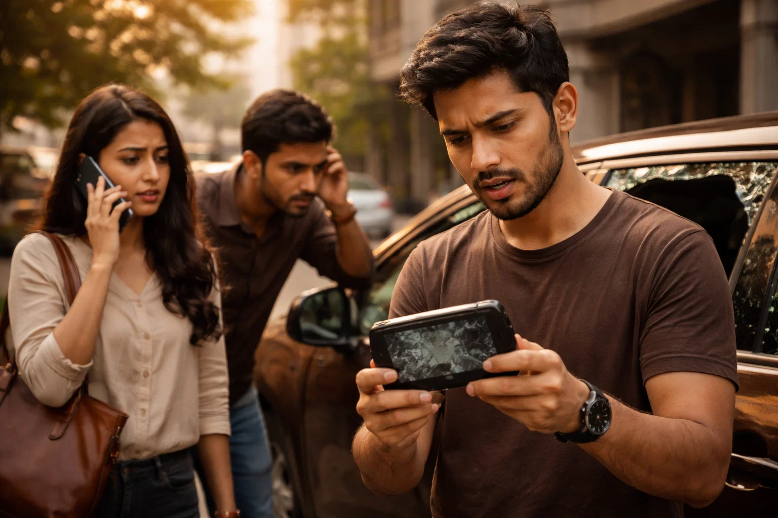 a man watching a footage of his car getting stolen