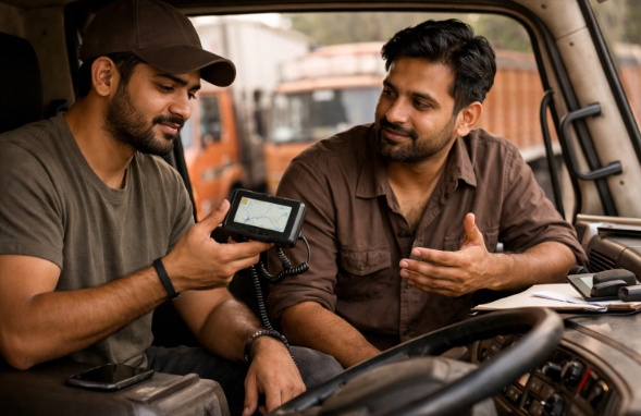 a driver checking the installed GPS function